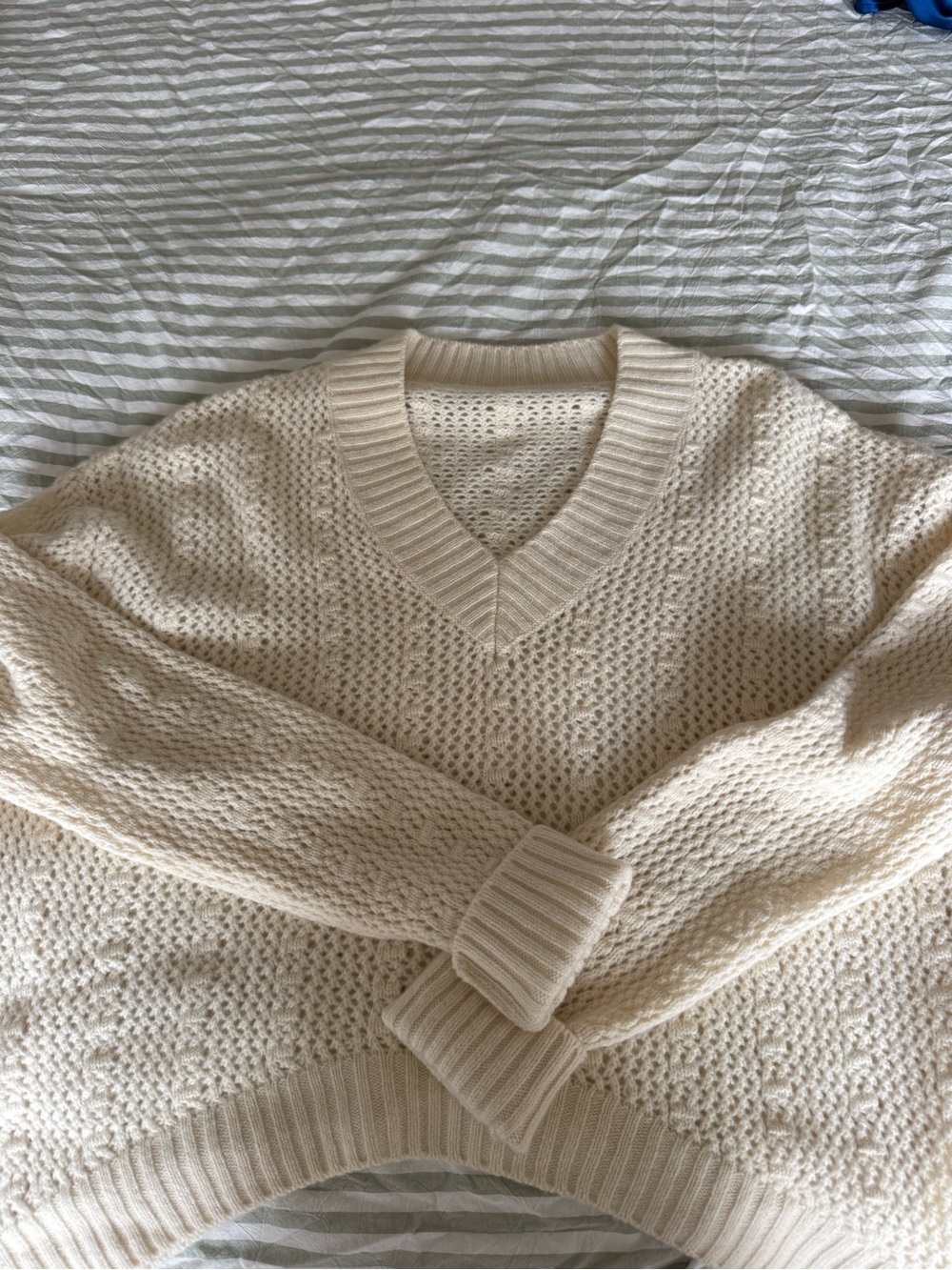 Cream V-Neck Knit Sweater